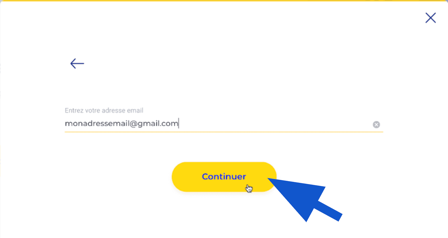 Saisie de l'adresse e-mail