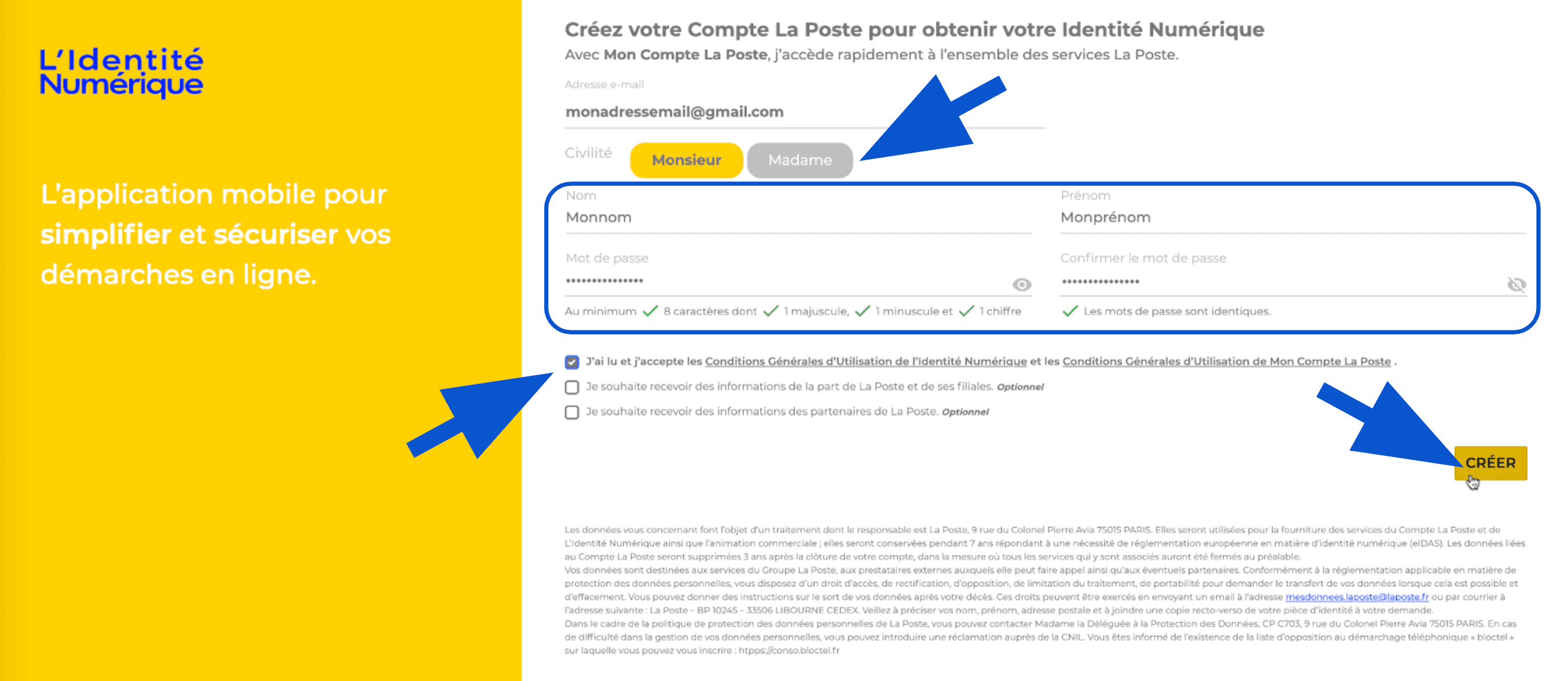 Saisie des informations (création de compte)