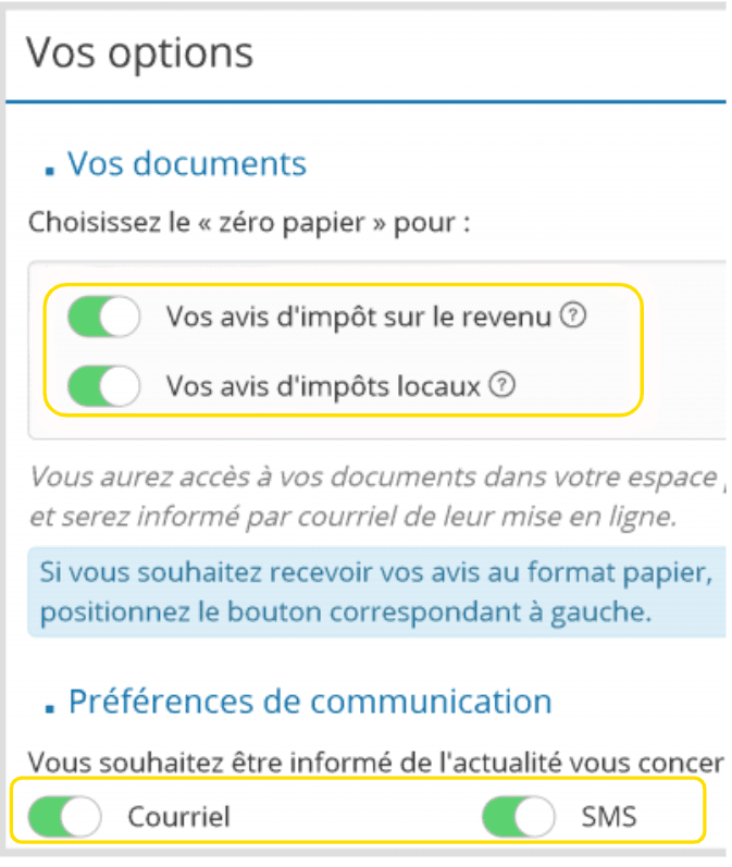 Options zéro papier et préférences de contact