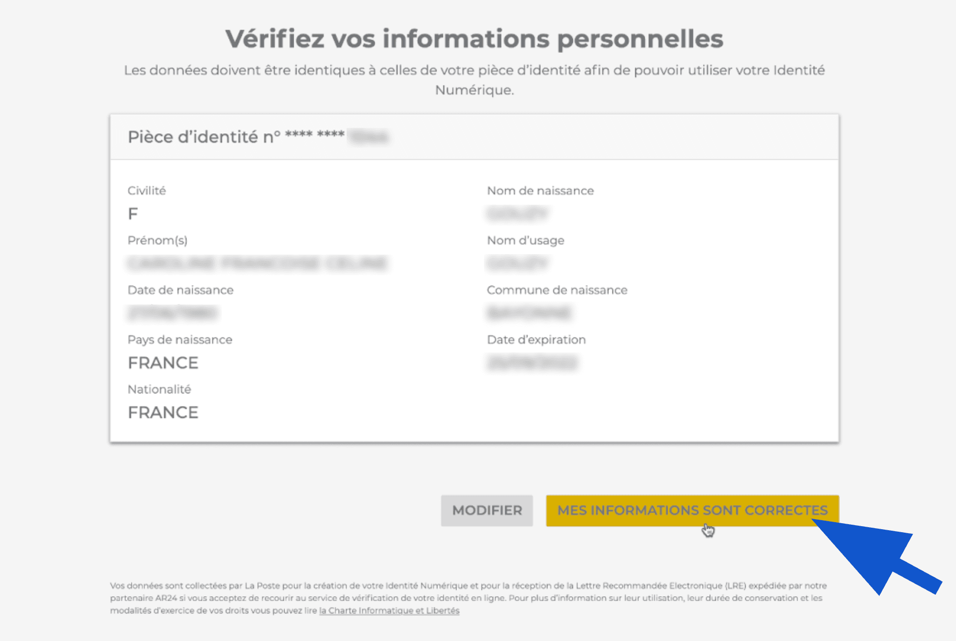 Validation des informations personnelles
