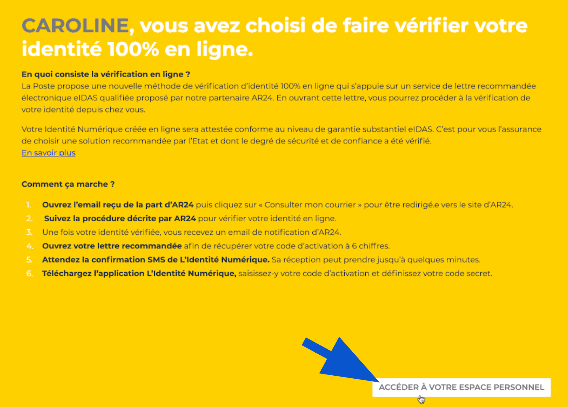 Accès à l'espace personnel