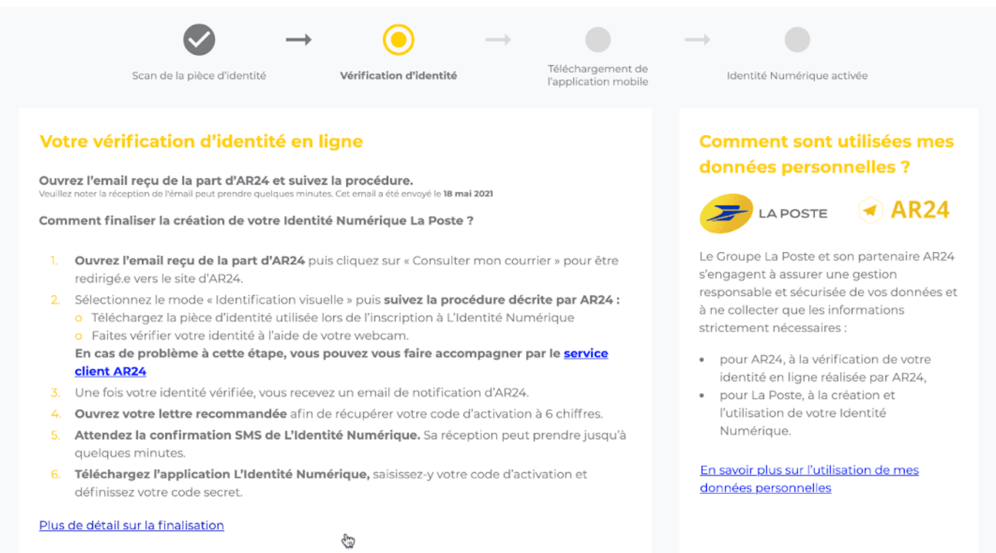Procédure de vérification en ligne
