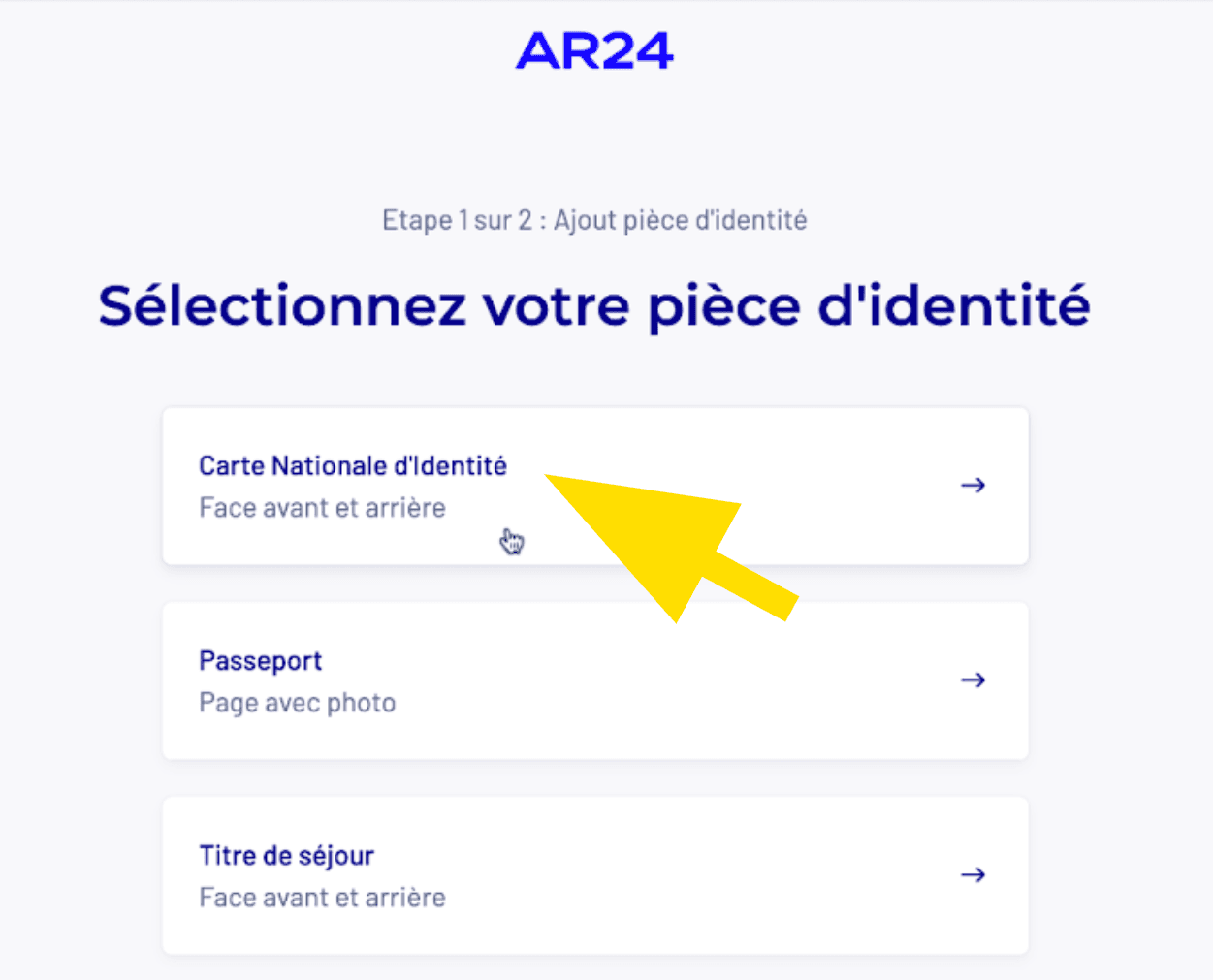 Sélection de la pièce d'identité