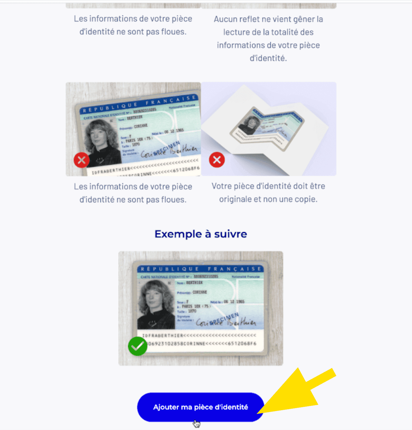 Ajout de la pièce d'identité