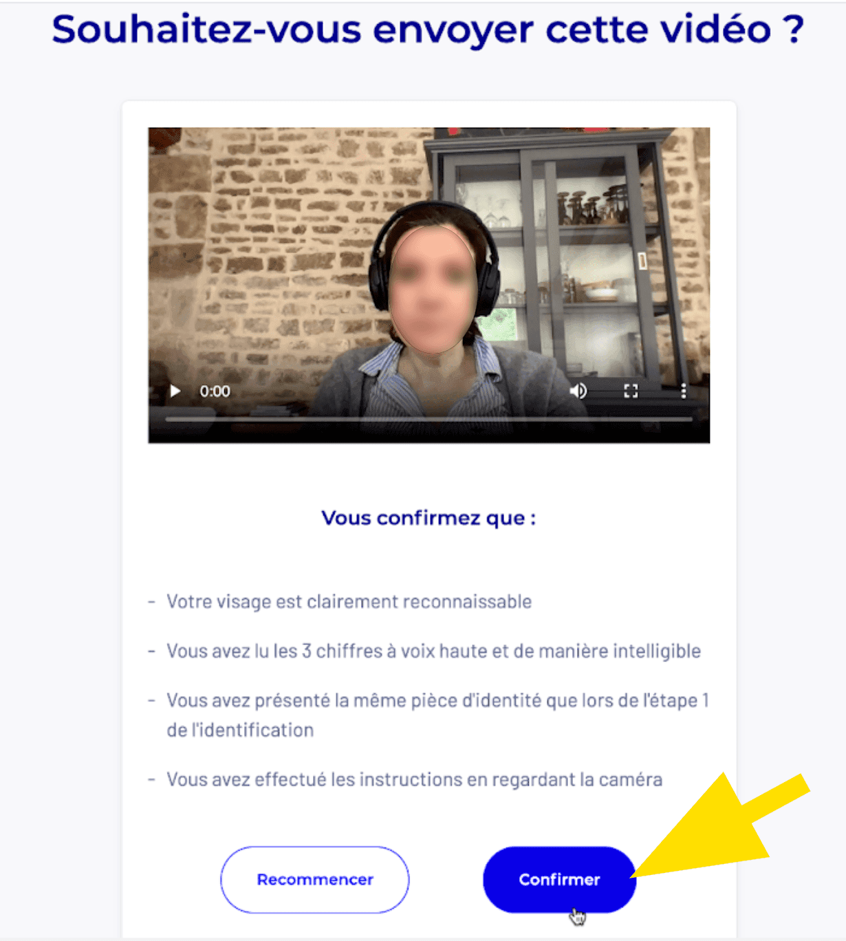 Confirmation d'envoi de la vidéo