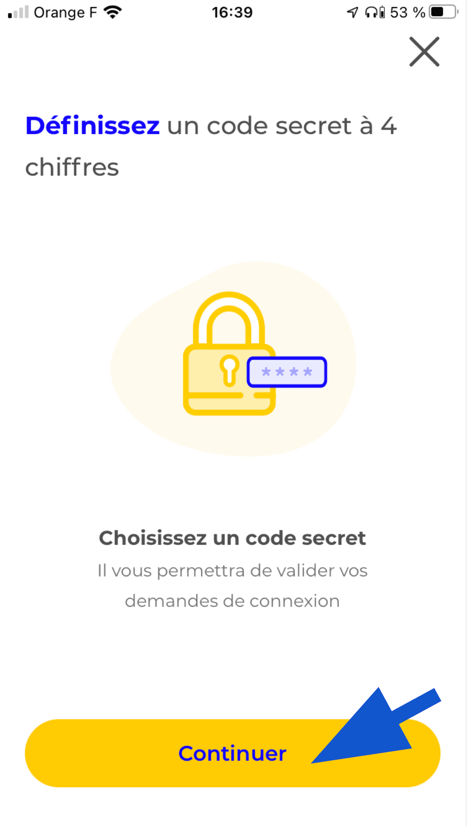 Définition du code secret