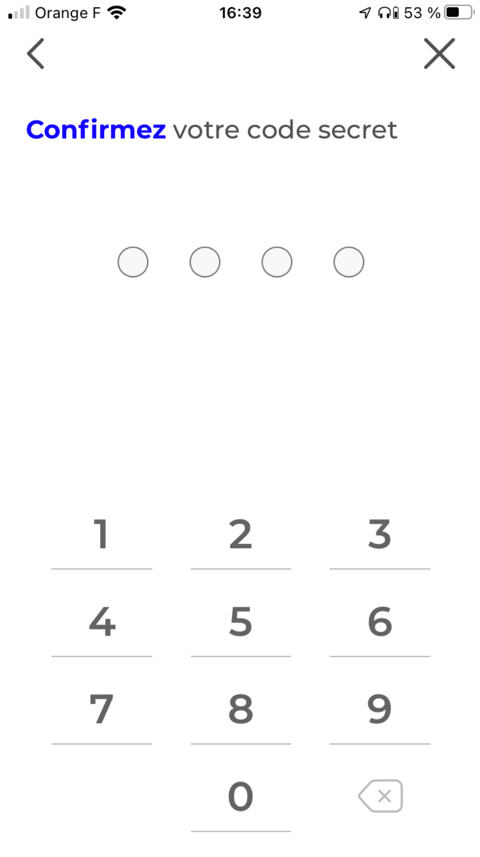 Confirmation du code secret