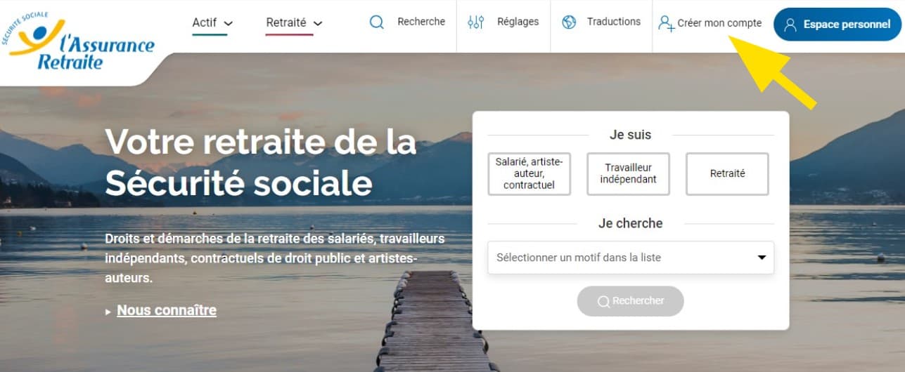 Page « Créer mon compte » sur lassuranceretraite.fr