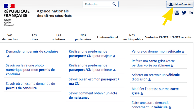 Page d'accueil — connexion « Mon compte »