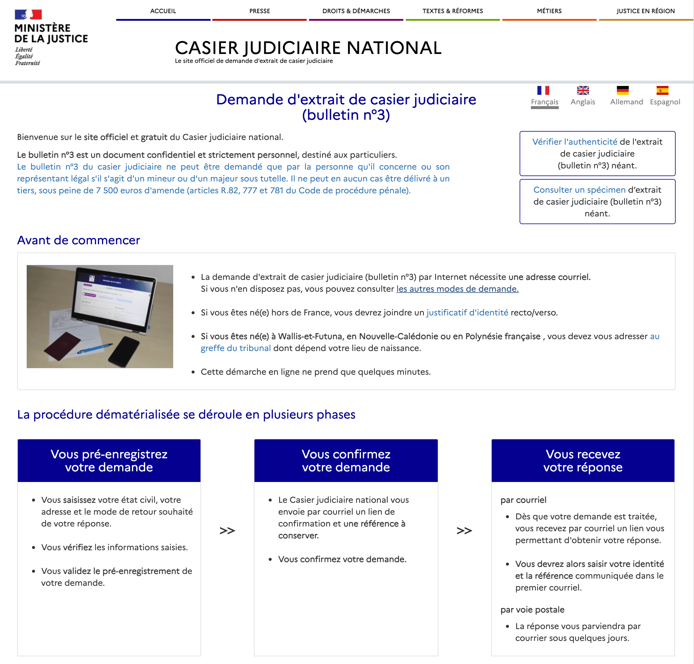Site casier-judiciaire.justice.gouv.fr