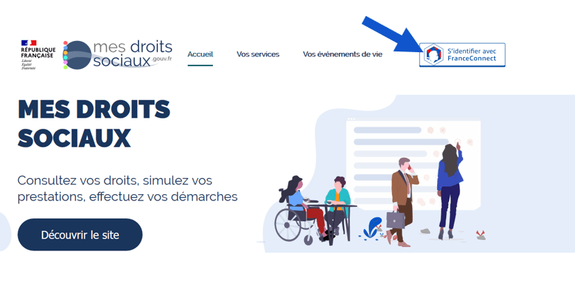 Site Mes droits sociaux — bouton FranceConnect