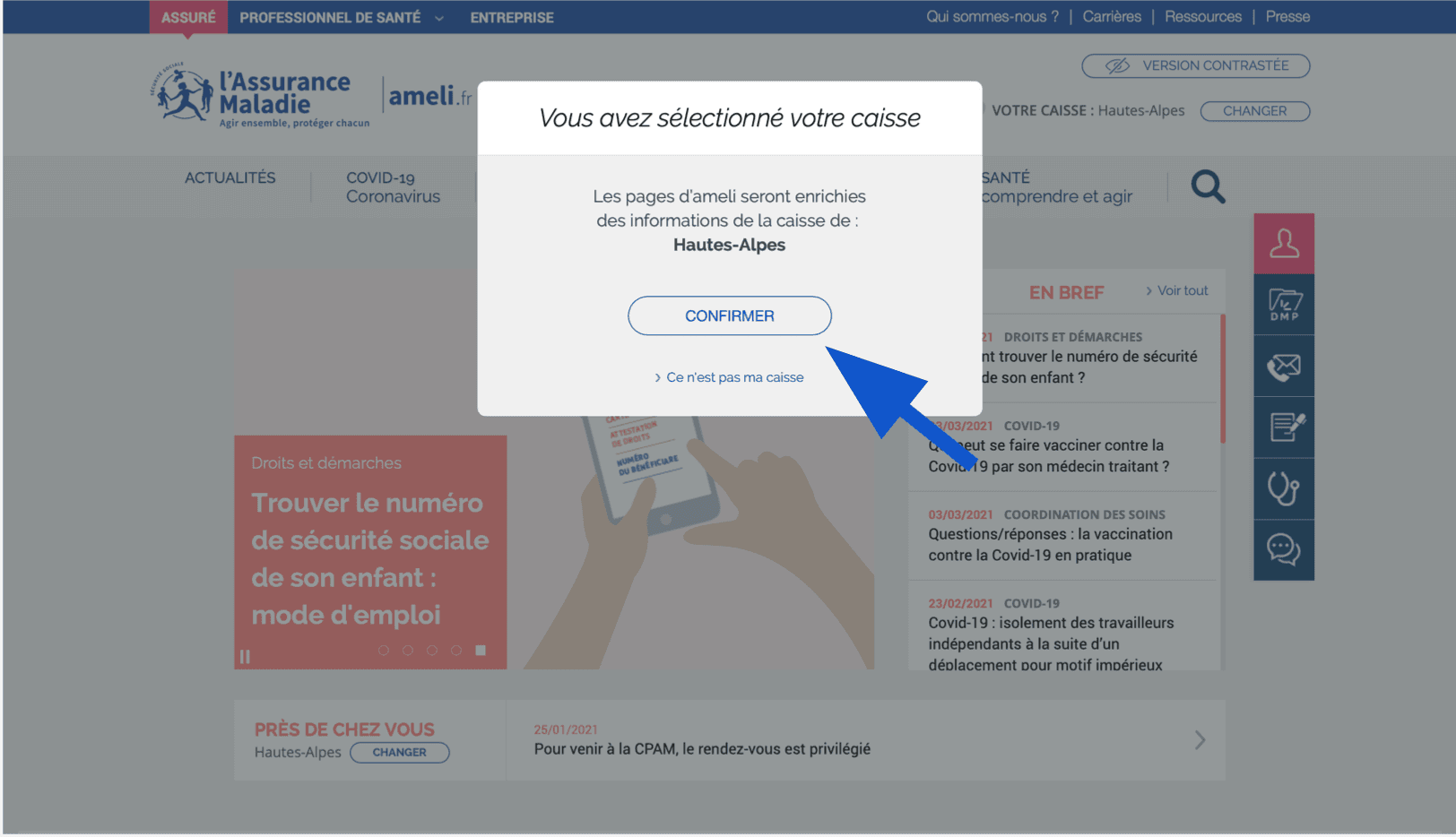 Confirmation du département