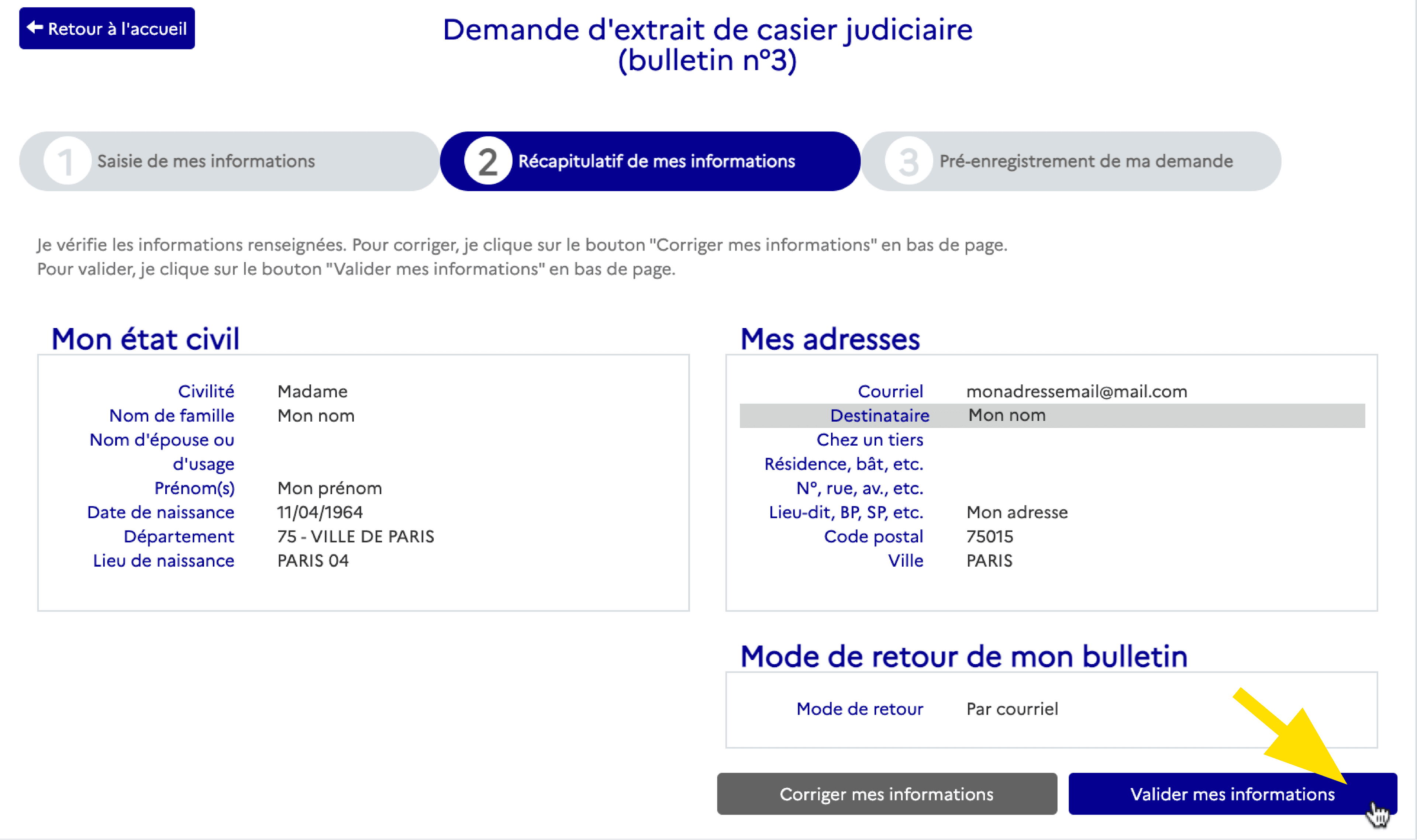 Validation des informations