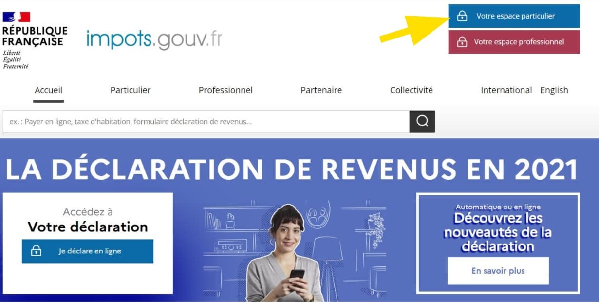 Page d'accueil — « Votre espace particulier »