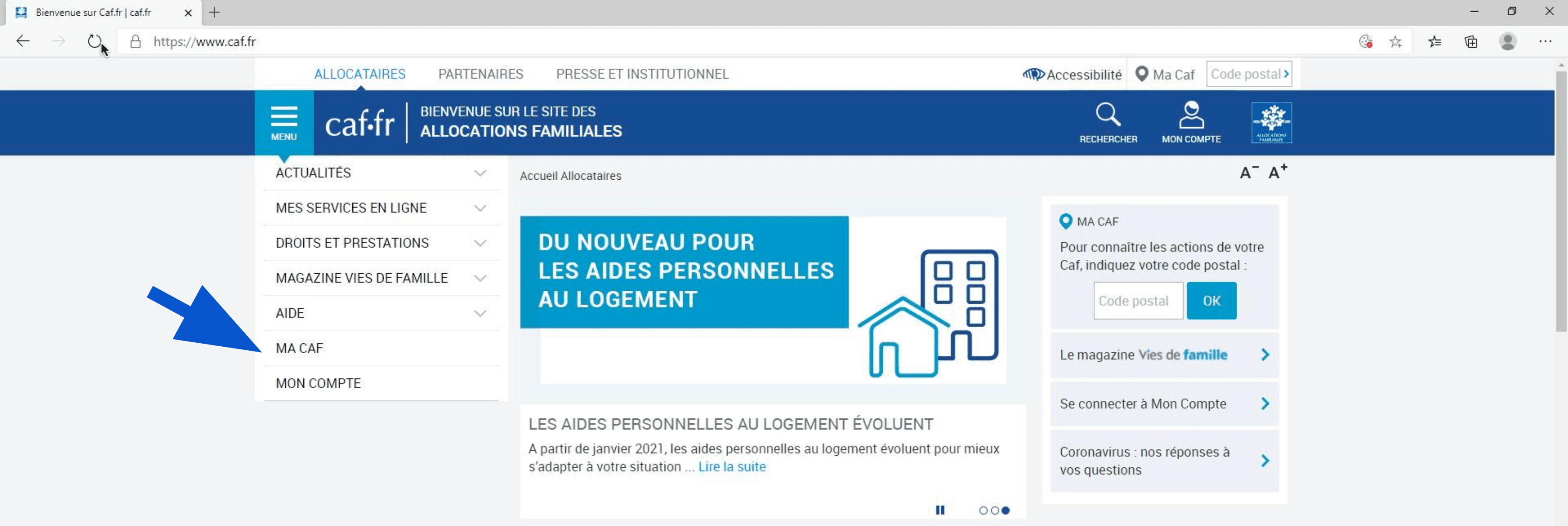 Menu « Ma Caf »