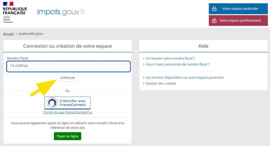 Saisie du numéro fiscal