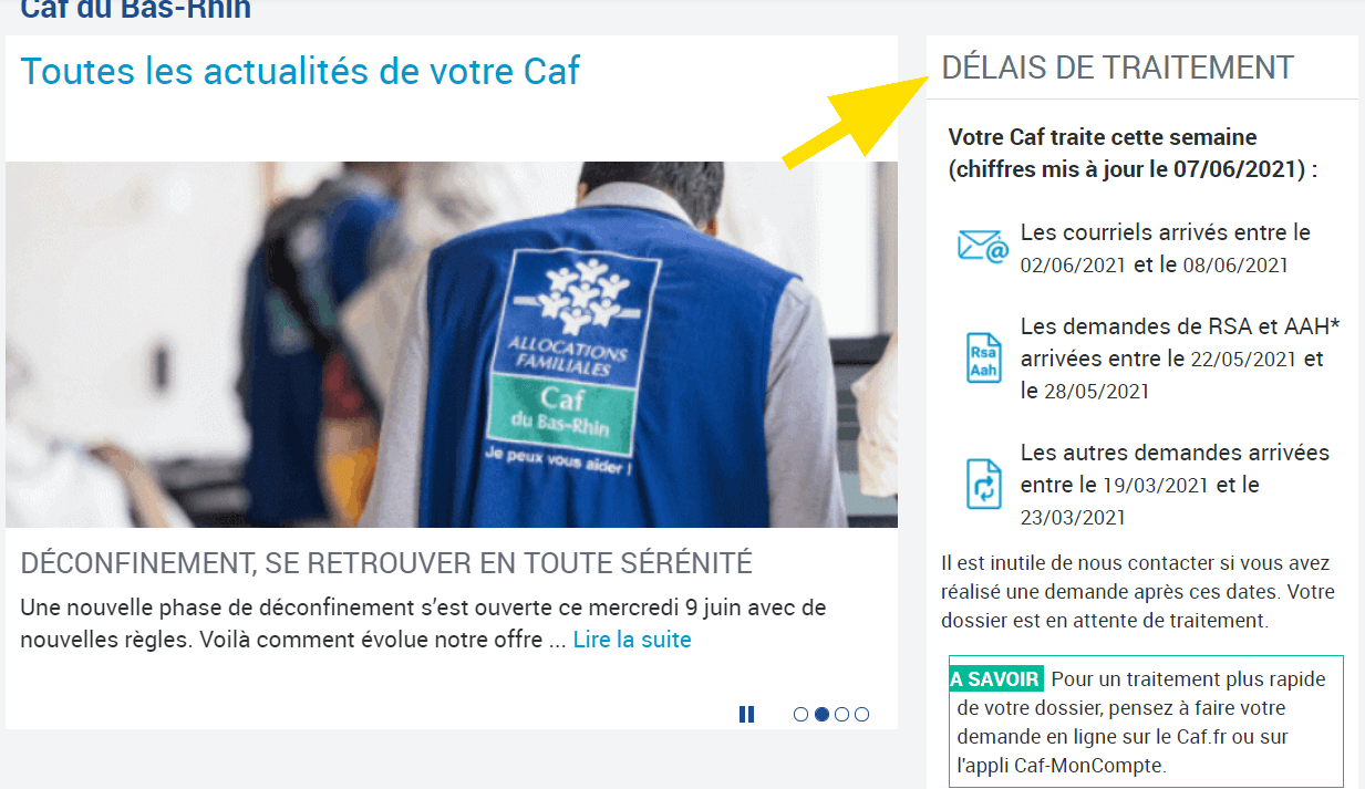 Délais de traitement affichés