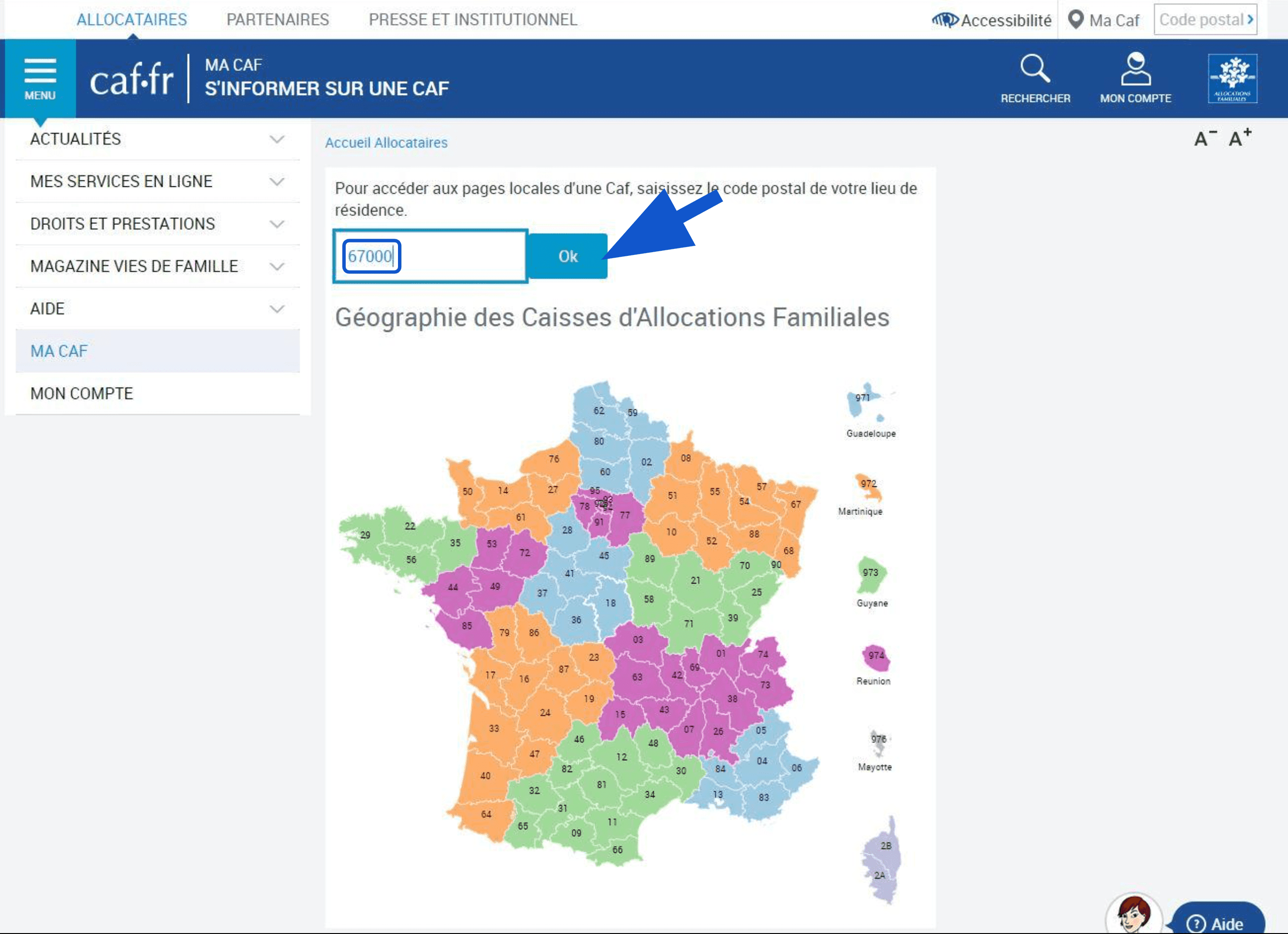Saisie du code postal