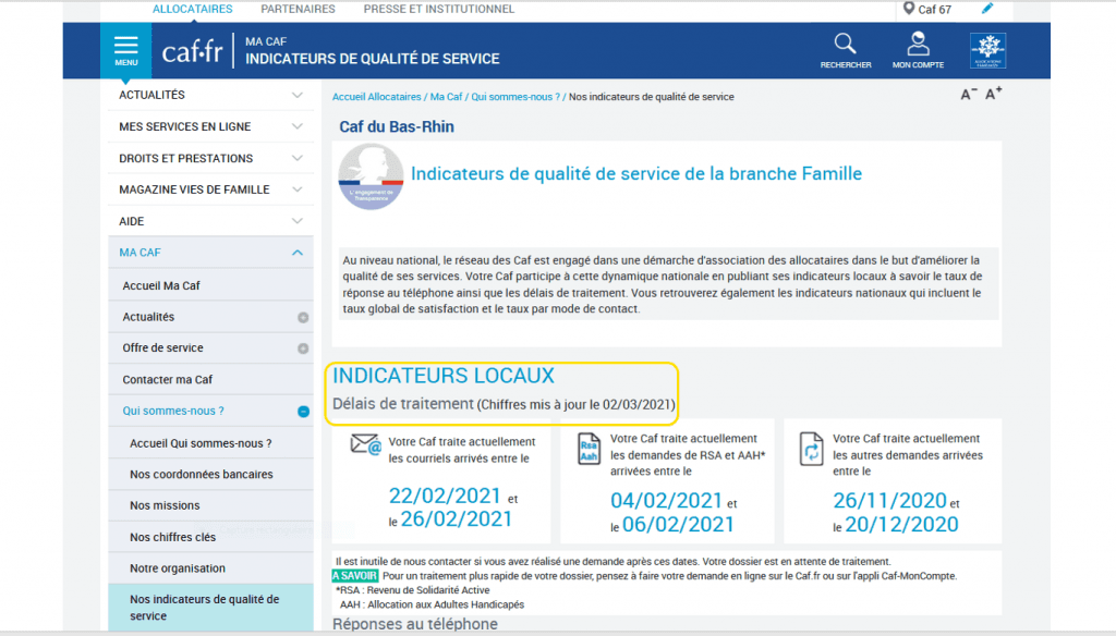 Indicateurs de qualité de service
