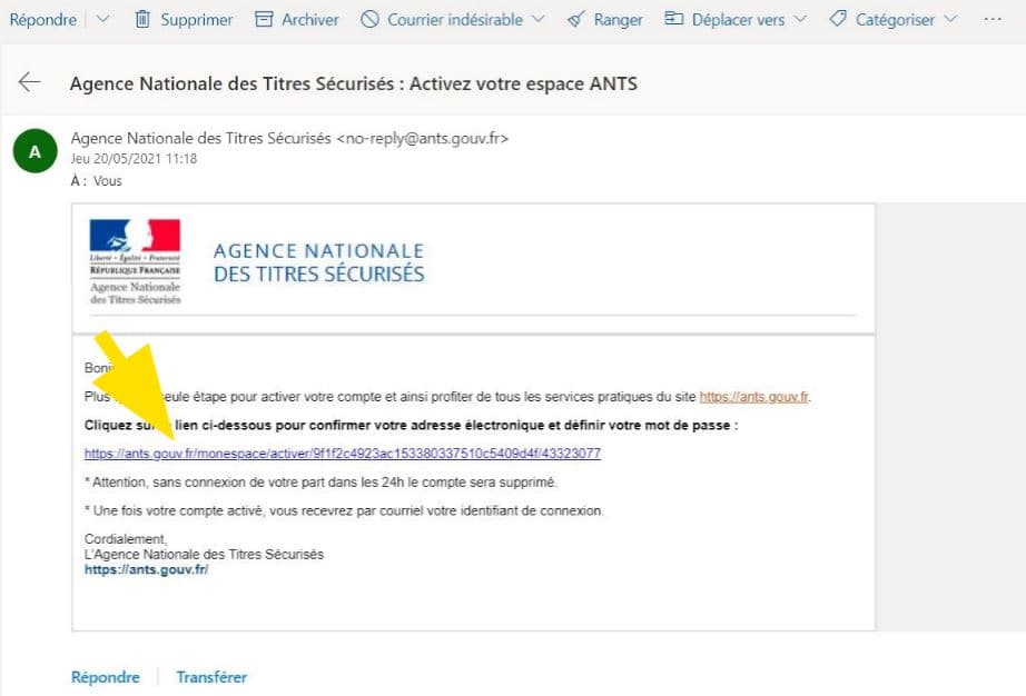 Lien d'activation