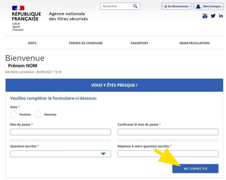 Mot de passe et question secrète