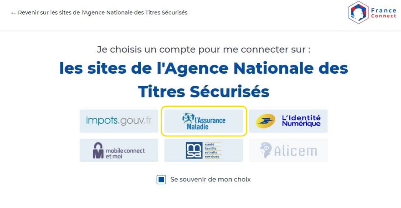 FranceConnect — choix Ameli