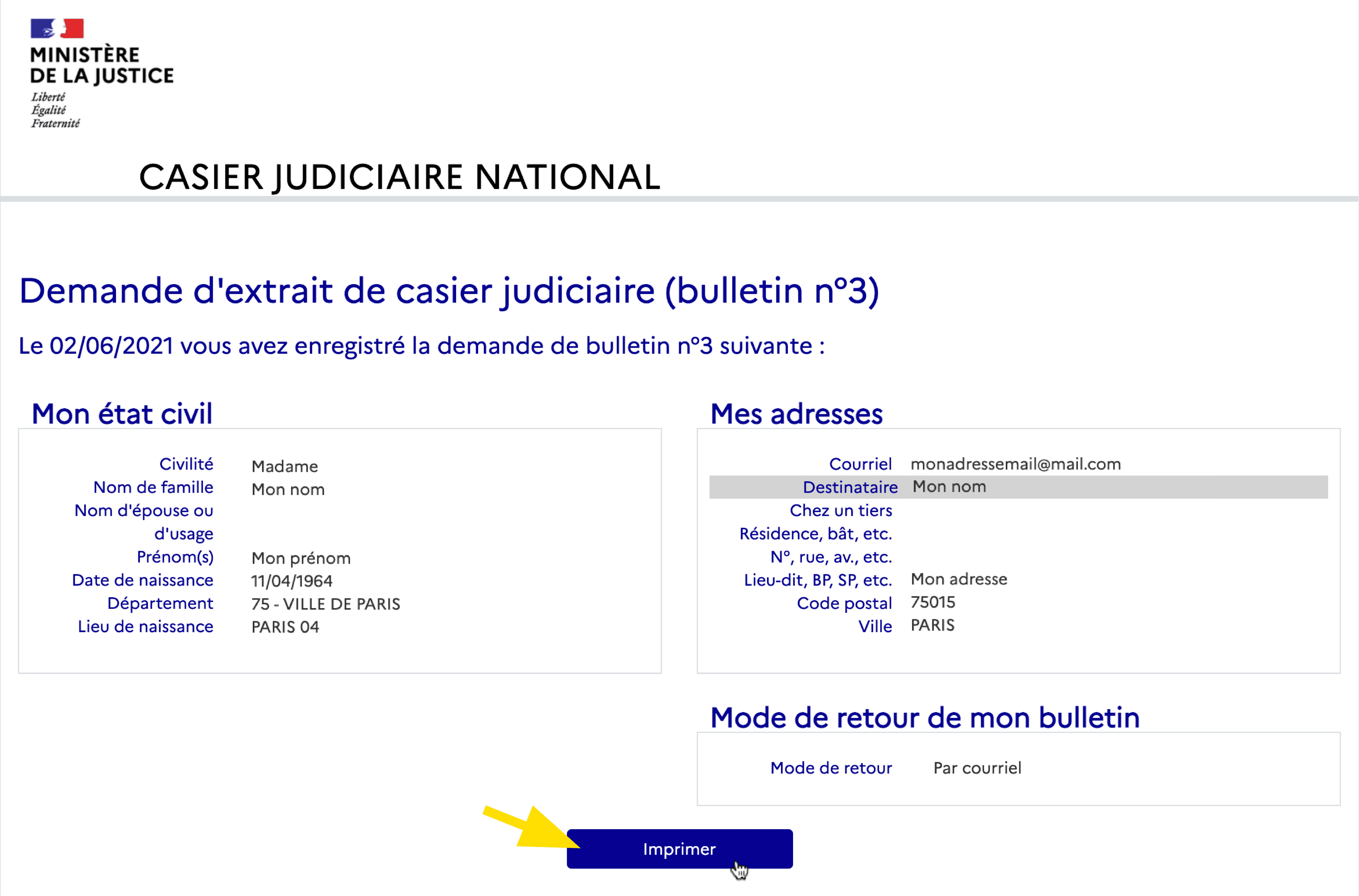 Impression du récapitulatif