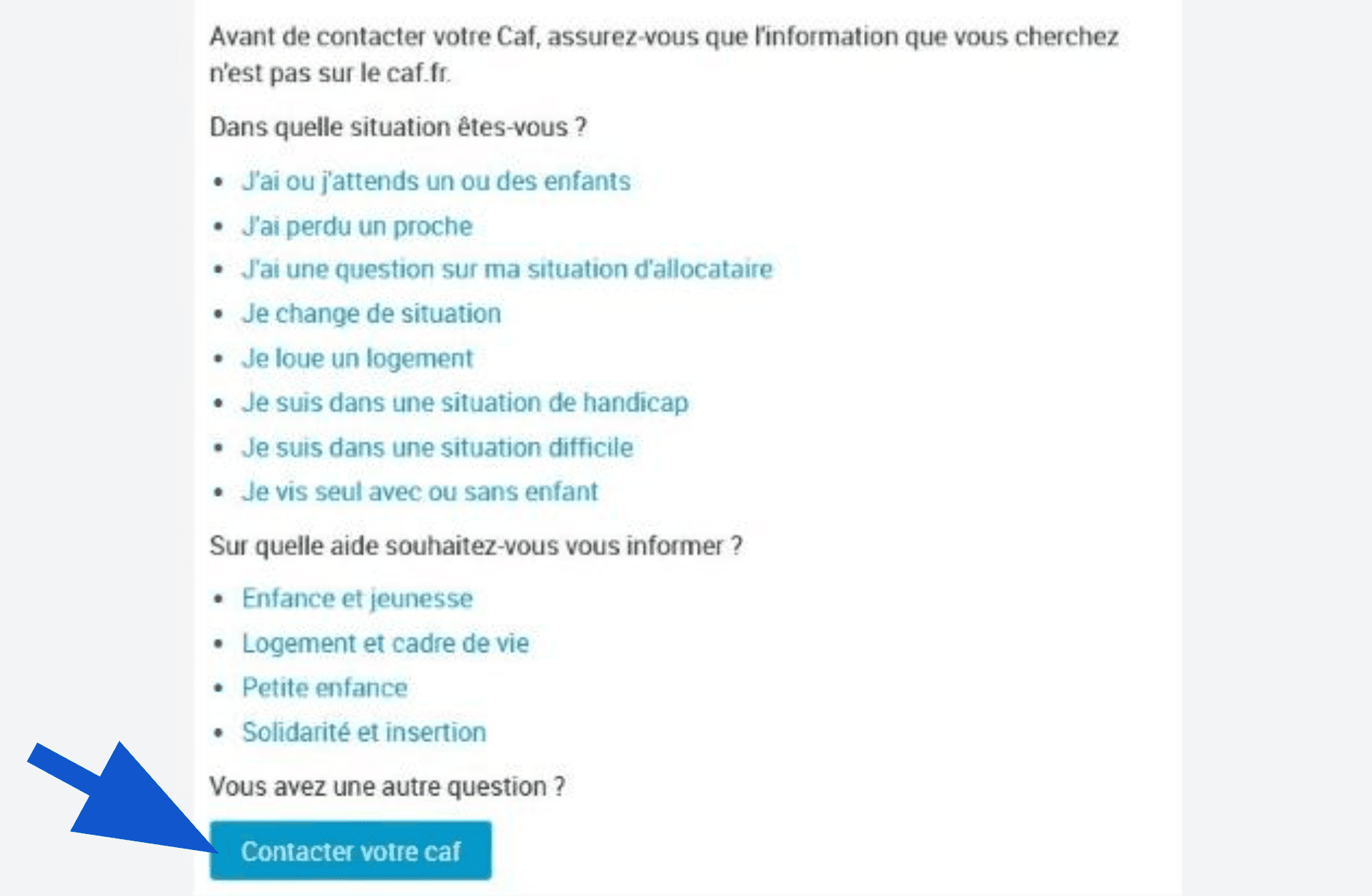 Bouton « Contacter votre Caf »