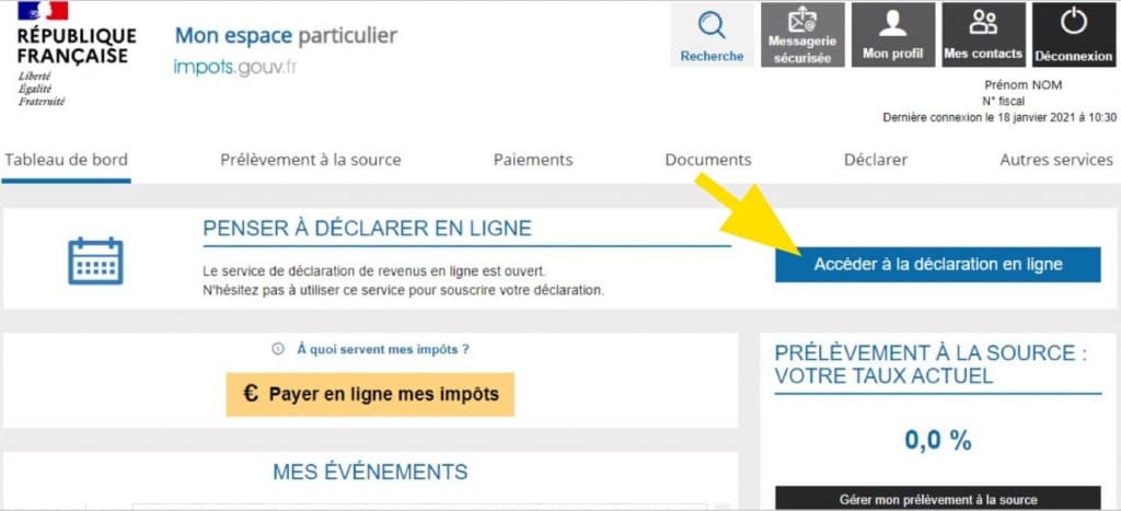 Accès à la déclaration en ligne