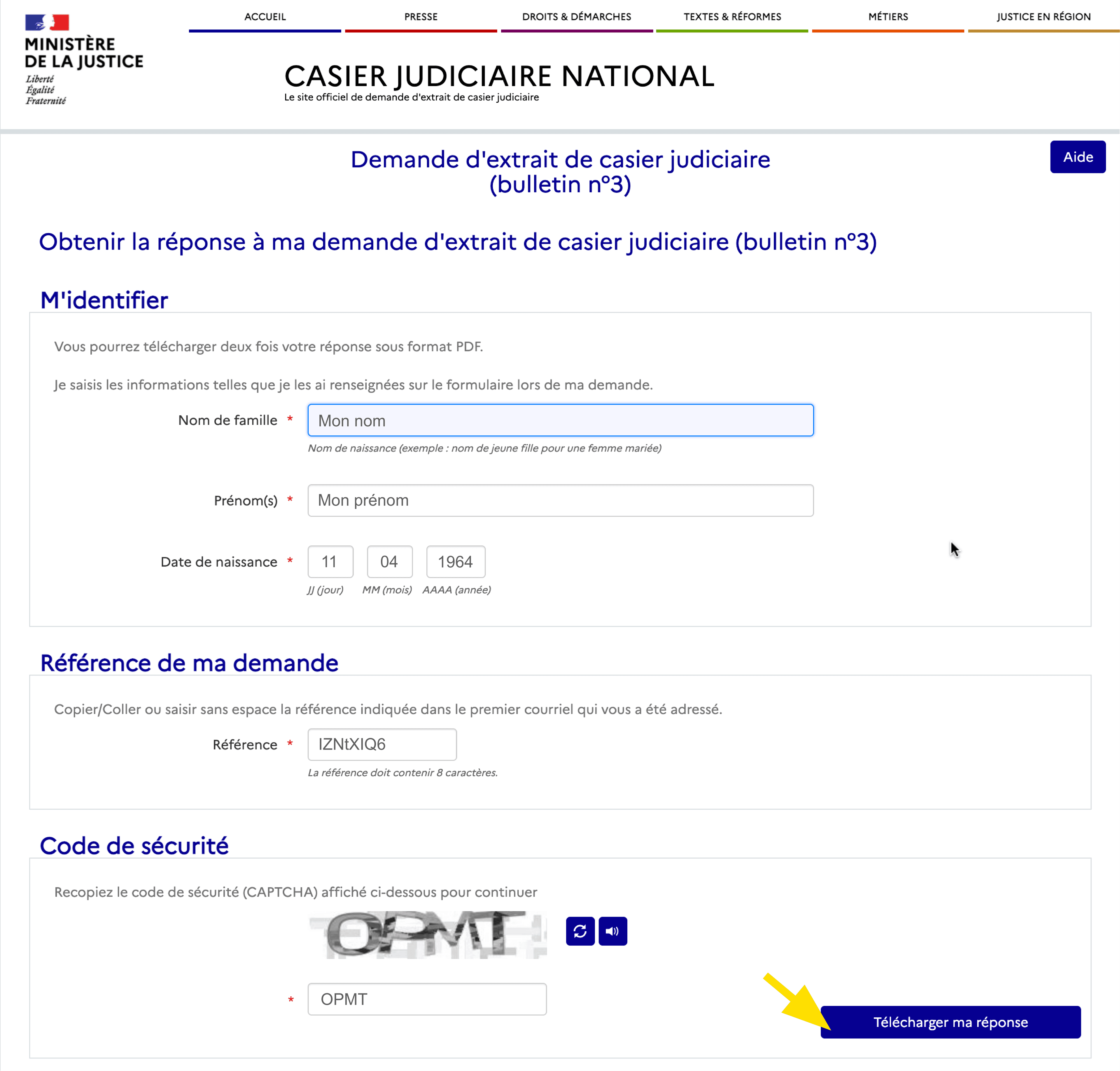Téléchargement de l'extrait