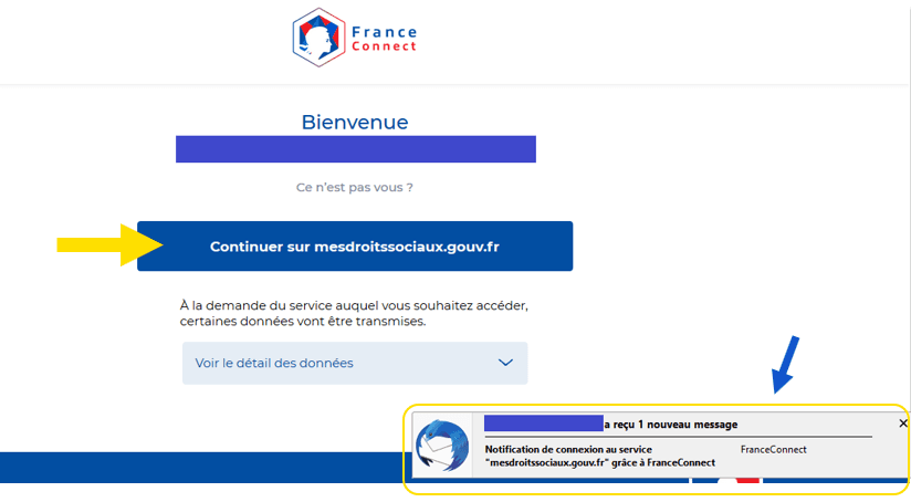 Continuer sur le site et e-mail de confirmation