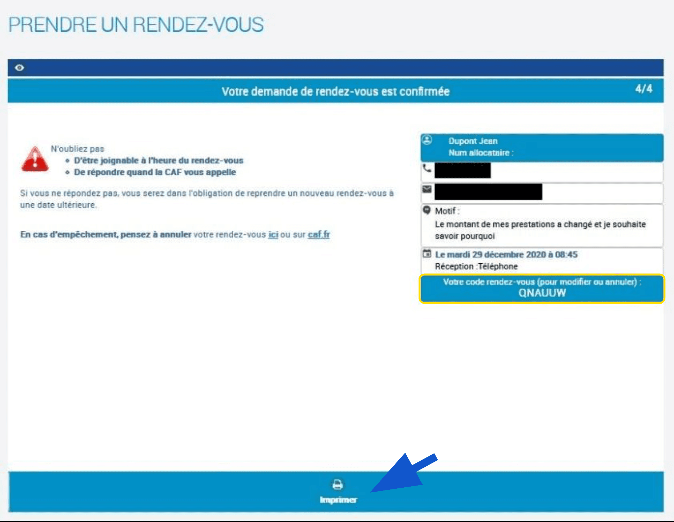 Code de confirmation