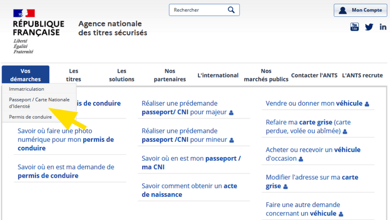 Menu « Vos démarches »